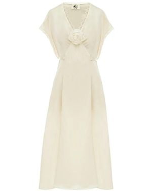 Sleeper Genus Rosa Lace-Trim Satin Midi Dress - White