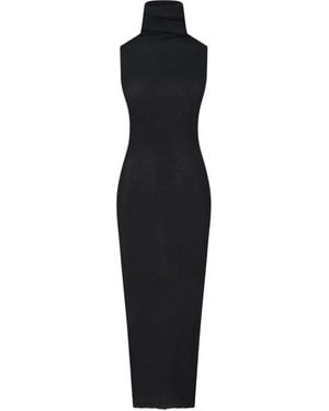 Rick Owens ハイネック リブマキシドレス - ブラック