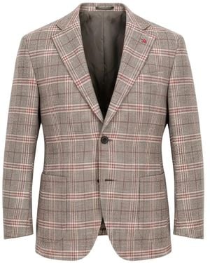 Isaia Check-Pattern Notched-Lapels Blazer - Grey
