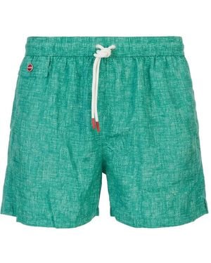 Kiton Crosshatch-Texture Drawstring Swim Shorts - Green