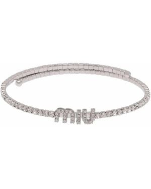 Miu Miu Crystal-Embellished Logo Necklace - White