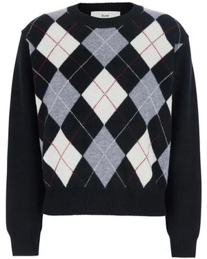 DUNST Argyle Crewneck Sweater - Black