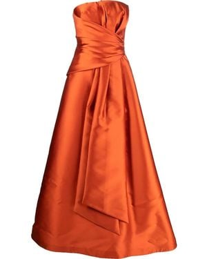 Alberta Ferretti Gathered-Detail Strapless Gown - Orange