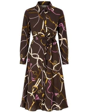 Marella Belted Chain-Print Shirt Dress - Brown