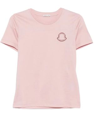 Moncler Logo-Embroidered T-Shirt - Pink