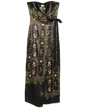 Agua Bendita Cinefila Noche Strapless Floral-Print Maxi Dress - Black