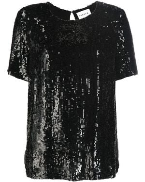 P.A.R.O.S.H. Sequinned Short-Sleeve Top - Black