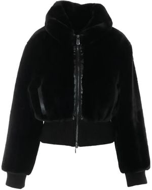 Pinko Bagels Faux-Fur Ribbed-Trim Jacket - Black