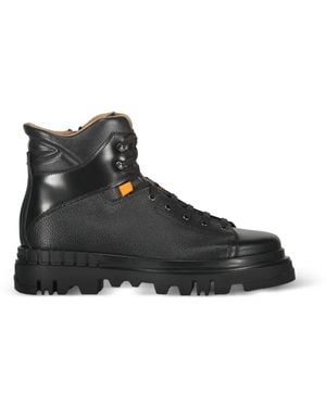 Santoni Lace-Up Panelled Boots - Black