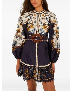 FARM Rio Floral-Print Belted Mini Dress - Blue