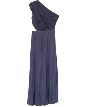 Maje One-Shoulder Pleated Midi Dress - Blue