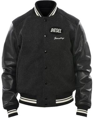 DIESEL Leather-Sleeve Bomber Jacket - Black