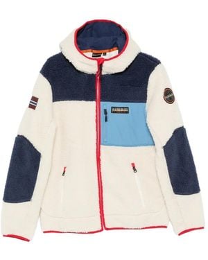 Napapijri Fleece-Texture Colour-Block Jacket - Blue