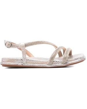 Alma En Pena. Crystal-Embellished Snakeskin-Effect Sandals - White