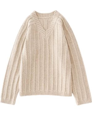Studio Nicholson Pull En Maille Torsadée Sussex À Col V - Natural