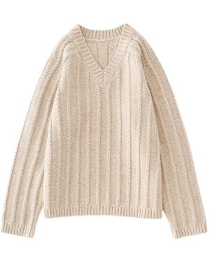 Studio Nicholson Pull En Maille Torsadée Sussex À Col V - Natural