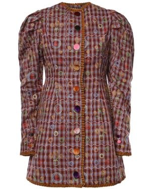 Celiab Alura Embroidered Checked Mini Dress - Purple
