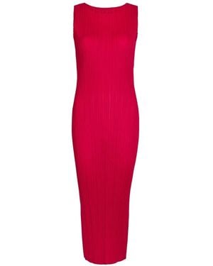 Pleats Please Issey Miyake Sleeveless Midi Dress - Red