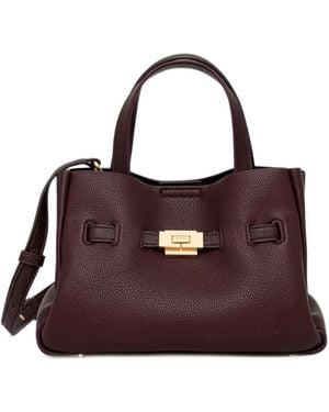 DKNY Small Bryar Logo-Plaque Pebbled-Leather Tote Bag - Purple