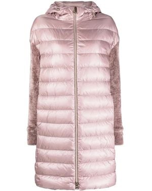 Herno Contrast-Sleeve Padded Hooded Coat - Pink