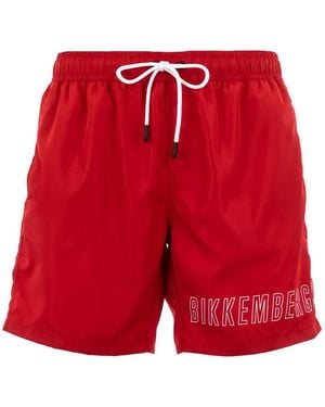 Bikkembergs Logo-Patch Drawstring Swim Shorts - Red