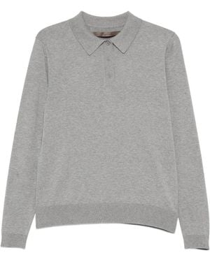Enza Costa Fine-Knit Polo Top - Gray