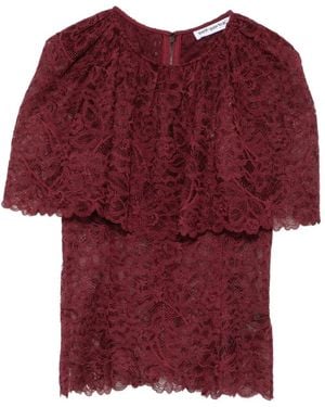 Self-Portrait Ruffled Lace-Overlay Top - Red