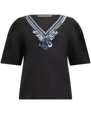 Alberta Ferretti Sequin-Embellished Embroidered Top - Black