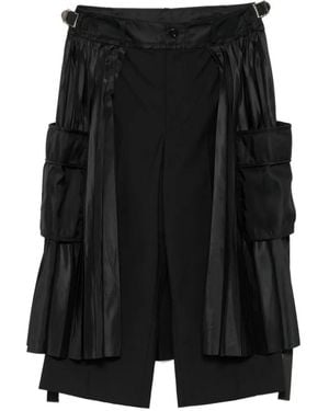 Sacai Pleated-Overlay Cropped Trousers - Black