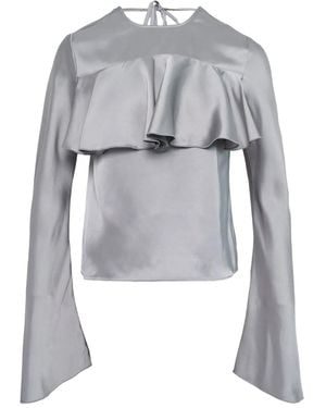 Ganni Double Viscose Satin Ruffle Top - Grey