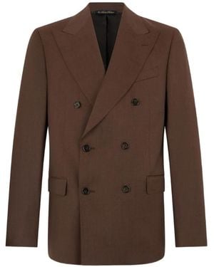 Brooks Brothers Double-Breasted Virgin Wool Blazer - Brown