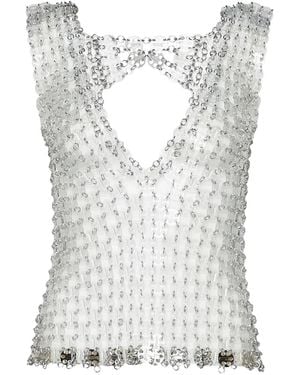 Rabanne Chain-Link V-Neck Top - Grey