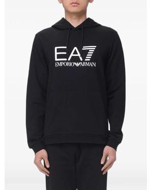 EA7 Logo-Print Cotton Hoodie - Blue