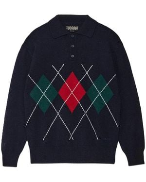 Baracuta Poloshirt Met Argyle-Patroon En Knoop - Blauw