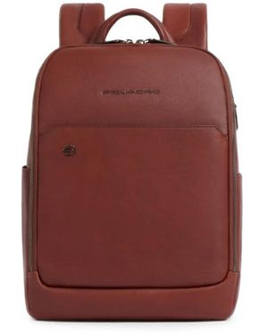 Piquadro Logo-Plaque Leather Backpack - Red