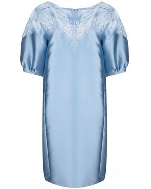 Alberta Ferretti Macramé-Lace Balloon-Sleeve Midi Dress - Blue