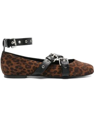 Ba&sh Leopard-Print Calf Suede Ballet Flats - Brown