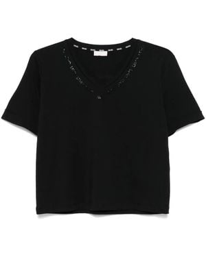 Liu Jo Crystal-Embellished Logo T-Shirt - Black