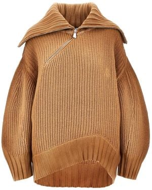The Attico Ribbed-Knit Asymmetric-Hem Knitwear - Brown