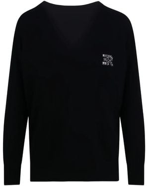 ERMANNO FIRENZE Appliqué V-Neck Knitwear - Black