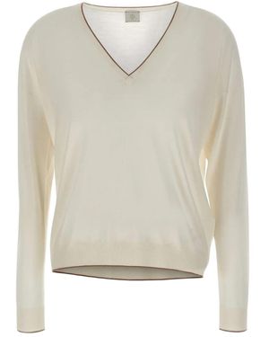 Eleventy Pull Nervuré À Col V - Blanc