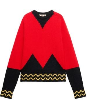 Marni Geometric-Intarsia Sweater - Red