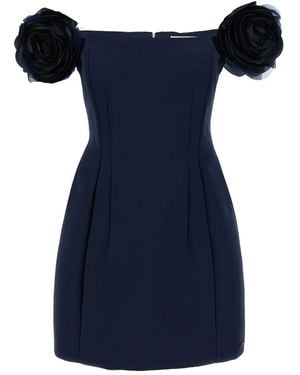 Elisabetta Franchi Off-Shoulder Floral-Appliqué Dress - Blue