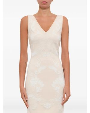 McQueen Floral-Jacquard V-Neck Dress - White