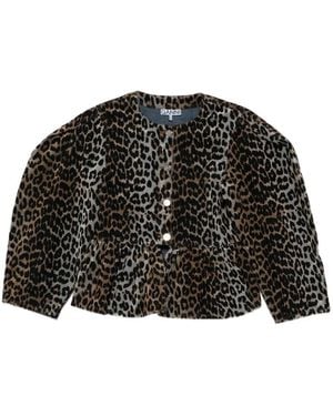 Ganni Animal-Print Fitted Jacket - Black