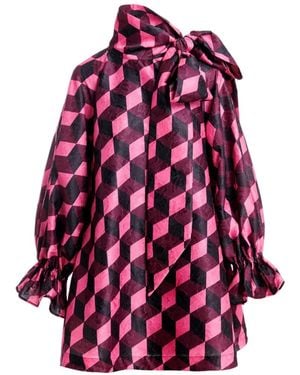 Essentiel Antwerp Vestido Suelto Corto Kioanna Con Motivo Geométrico Y Lazo En El Cuello - Morado
