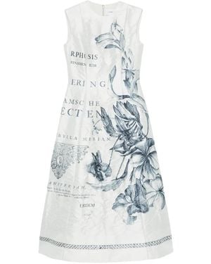 Erdem Floral-Print Crinkled-Satin Midi Dress - White