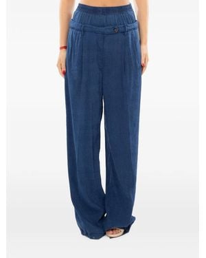 White Sand Double-Waisted Pleated Pants - Blue