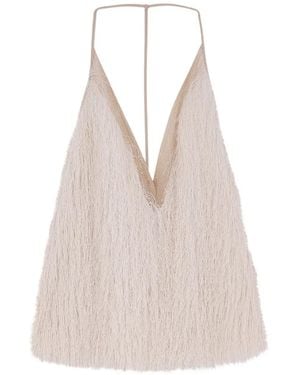 Alysi V-Neck Fringed Top - White