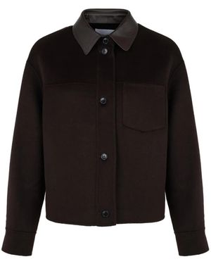 Yves Salomon Veste À Col En Cuir Et Poche Plaquée - Black